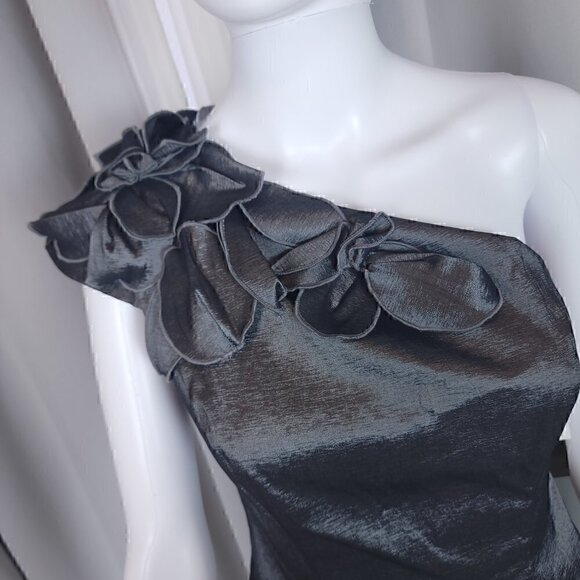 S.L. Fashions Cap Slv Petal One Shldr Sheath Dress Size 8 Color is Nickel (NWT) - Picture 2 of 16
